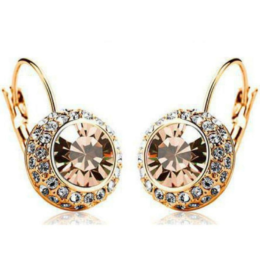 Earrings - Bejeweled Gold Gem and Rhinestone